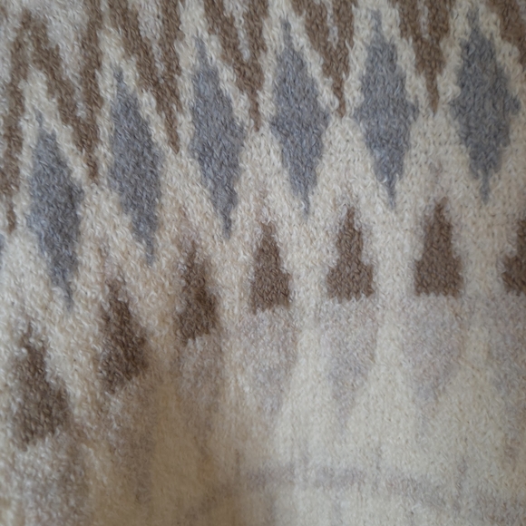 London Kaye Nordic Pattern Cowl Neck Cotton Blend Sweater - Cream Grey Size L - Picture 3 of 8